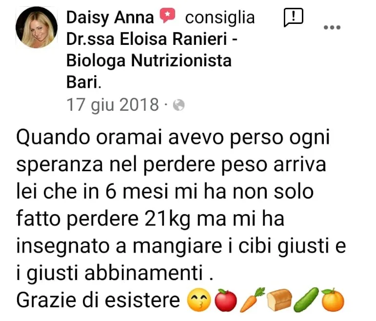 Nutrizionista Bari Dr. Ssa Eloisa Ranieri
